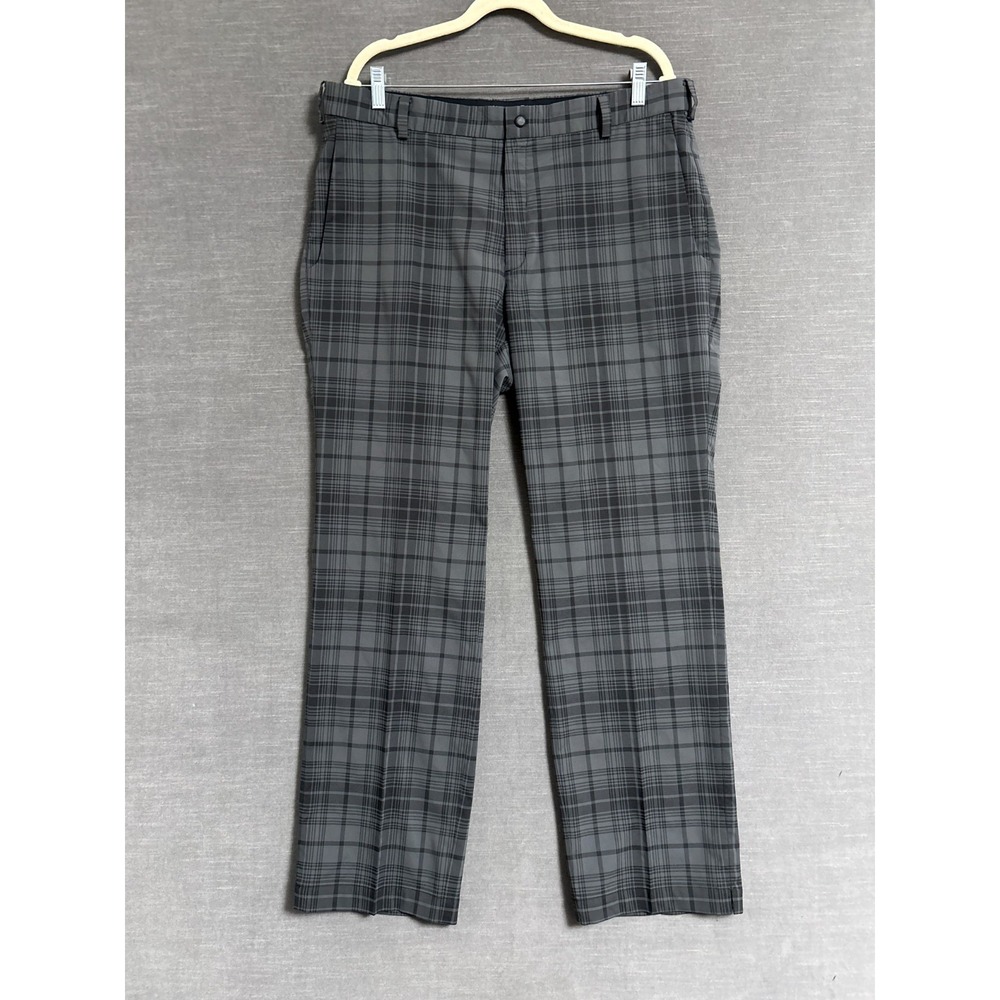 Nike Dri Fit Tour Performance Pants 36x32 Gray Plaid Swoosh Golf Casual Classic